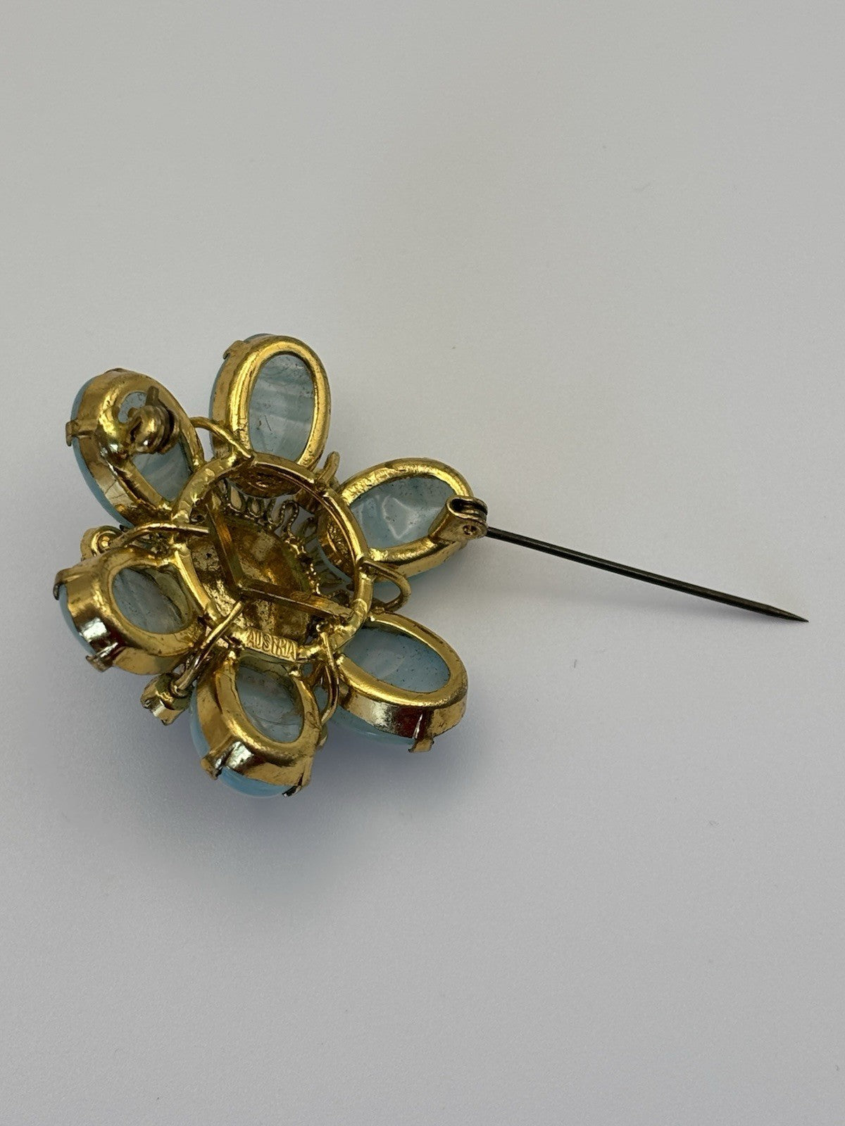 Vintage 1950s Vintage AUSTRIA Moonglow Glass Flower Brooch Signed