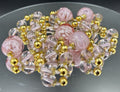 Vintage Italian Venetian Murano Glass Bead Necklace Pink & Purple Gold Lampwork