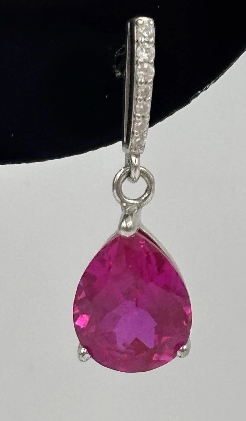 Pink Sapphire Earrings Sterling Silver Pear Cut Drop Dangle Fine Jewelry