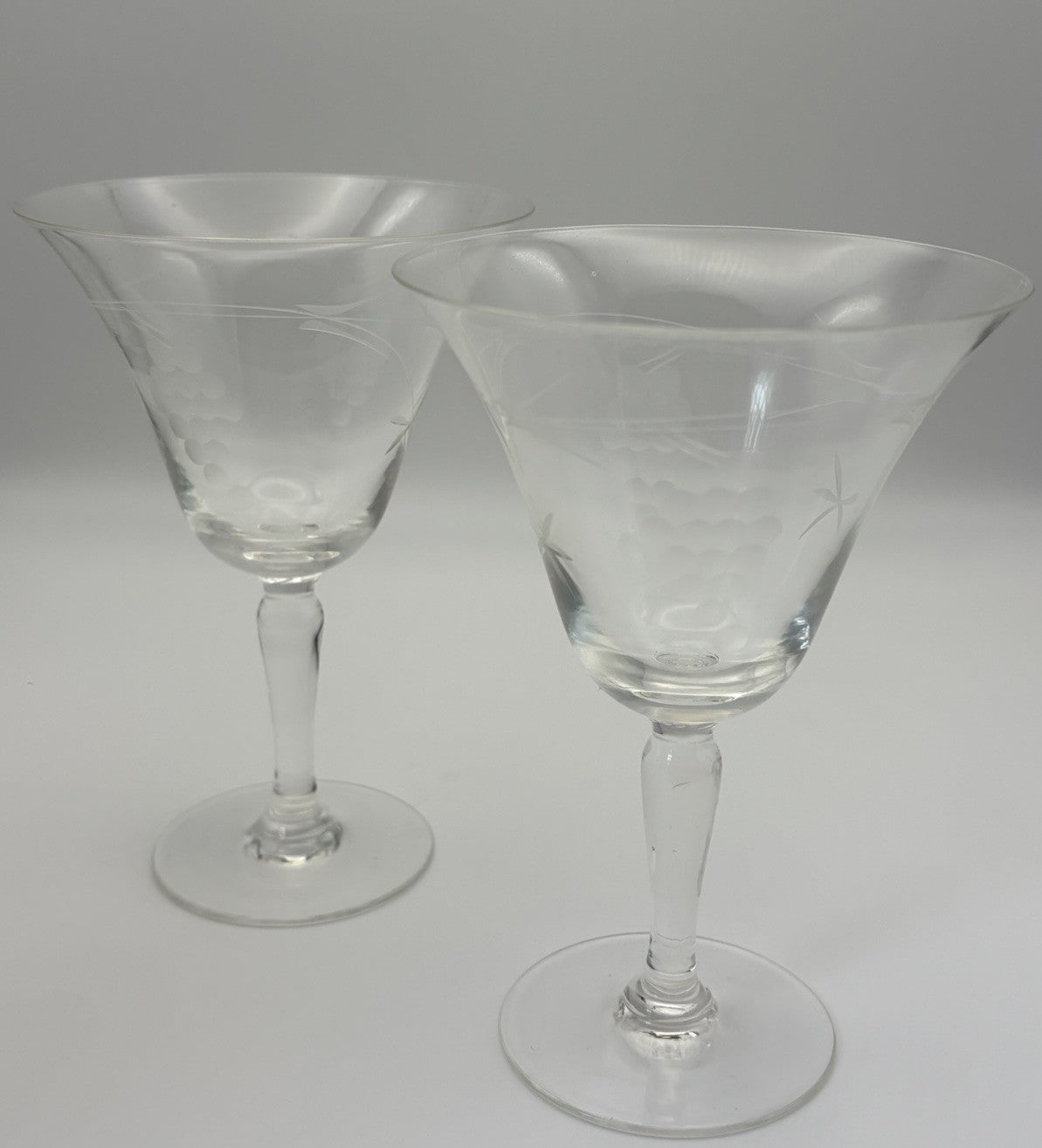Vintage Etched Sherry Liqueur Glasses Set of 2 Grapes Starburst Design
