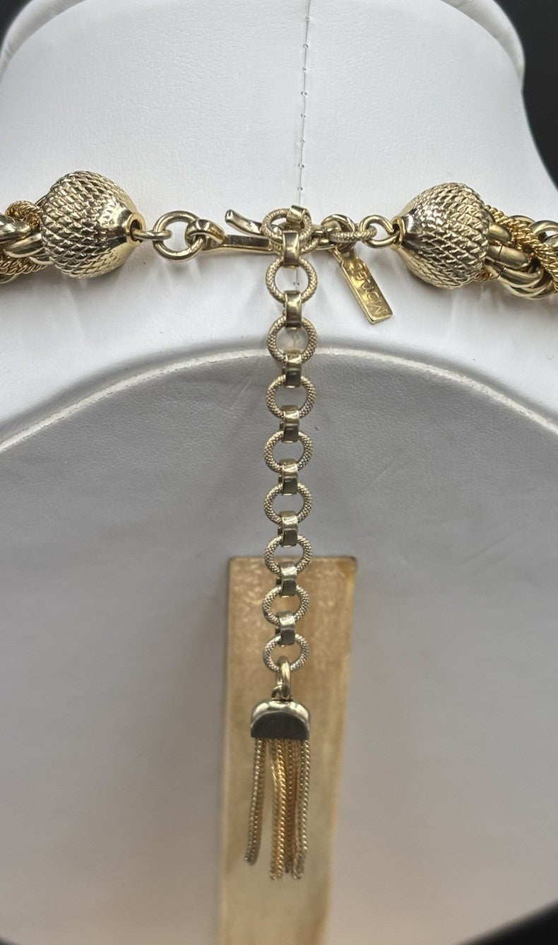 Vintage Monet Rope Twist Necklace 1980s Two Tone Gold Silver Choker