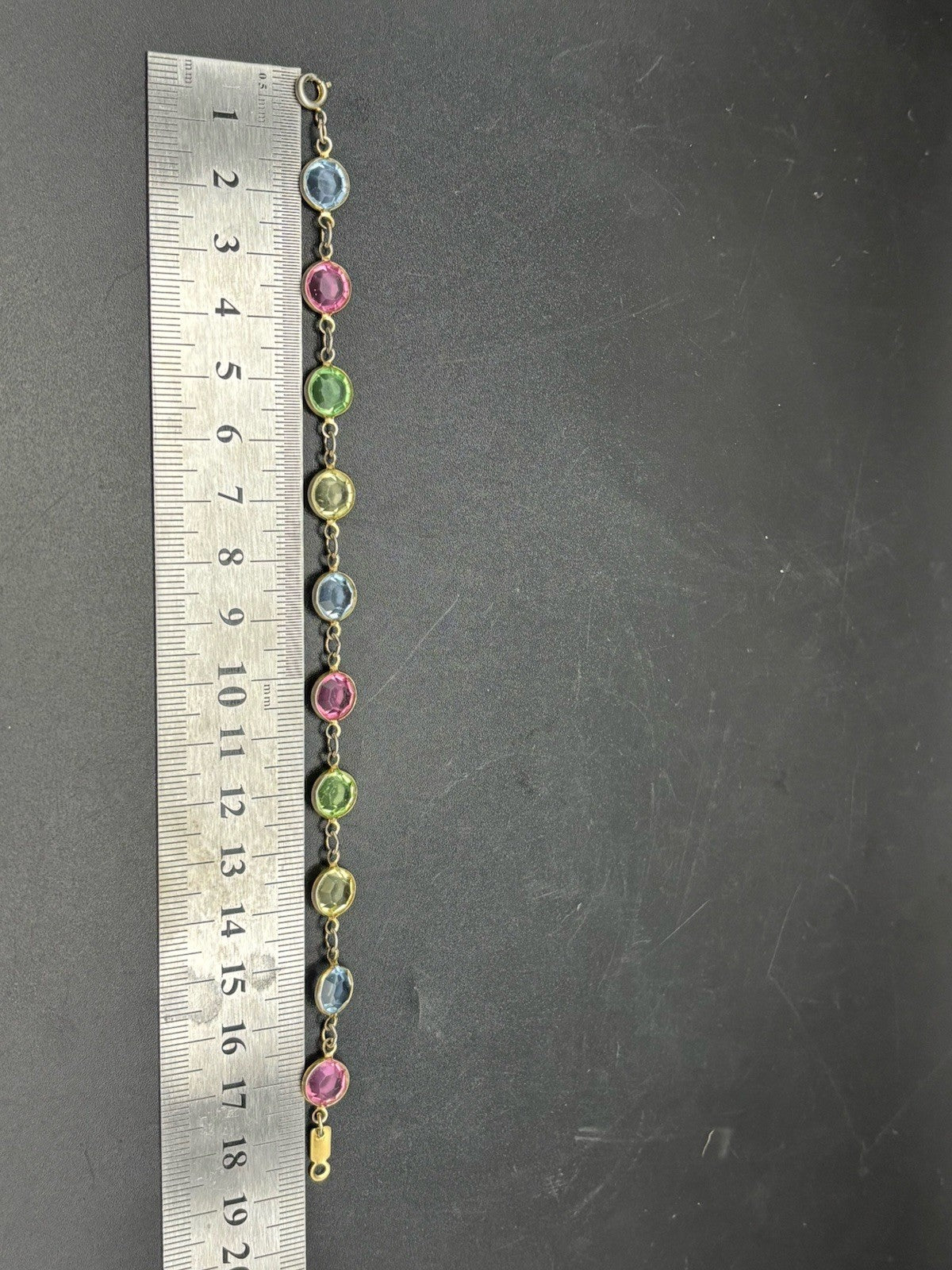 Vintage Pastel Glass Rivière Necklace Bracelet Set UV Reactive Gold Tone