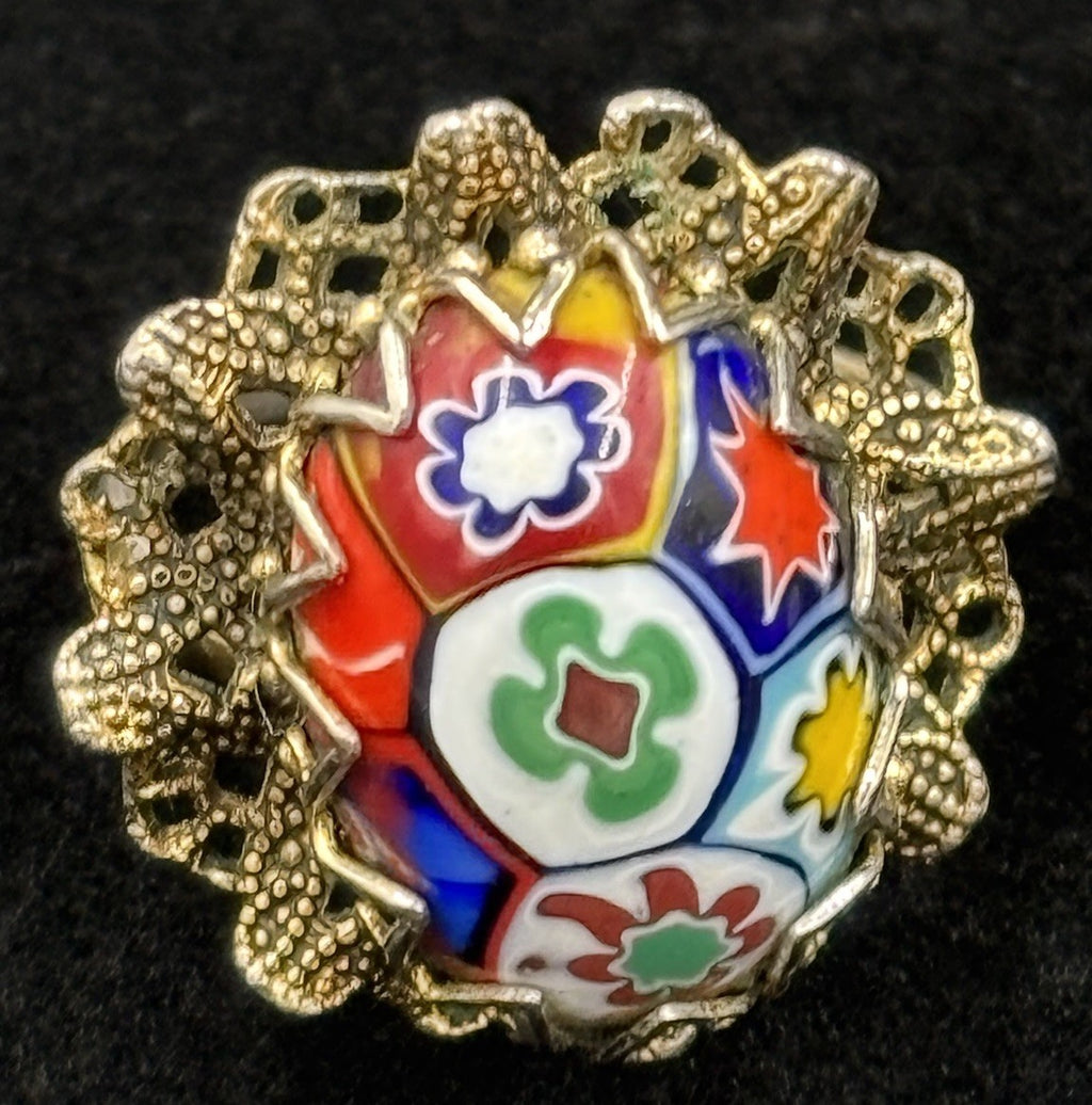 Vintage Murano Millefiori Glass Bracelet Set w/ Matching Ring Italian Mosaic