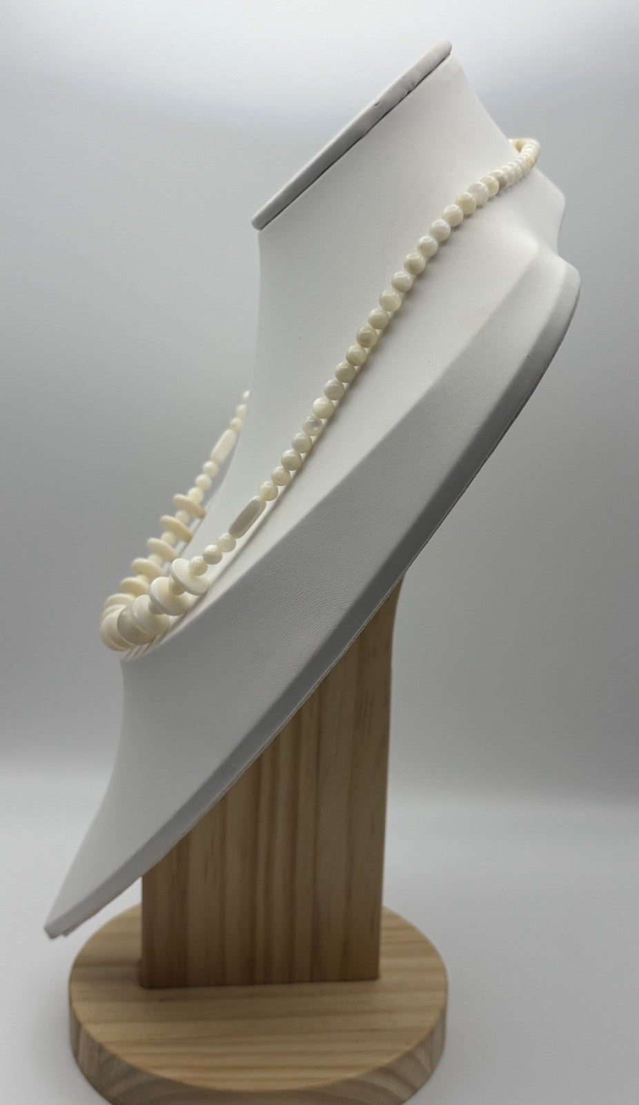 Vintage White Shell Bead Necklace & Earrings Set Natural Organic Jewelry