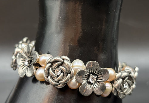 Equilibrium genuine freshwater pearl flower bracelet, boxed