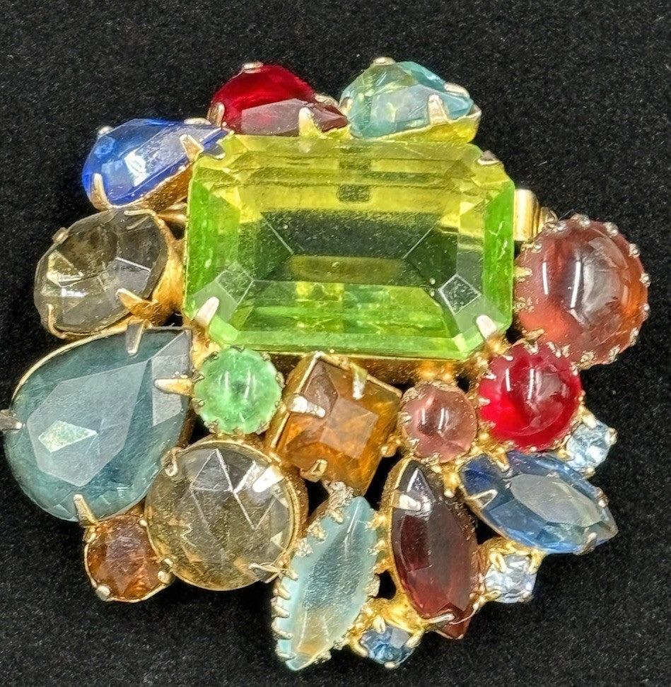 Vintage Luxury Glass Brooch Fruit Salad Cabochons Designer Style