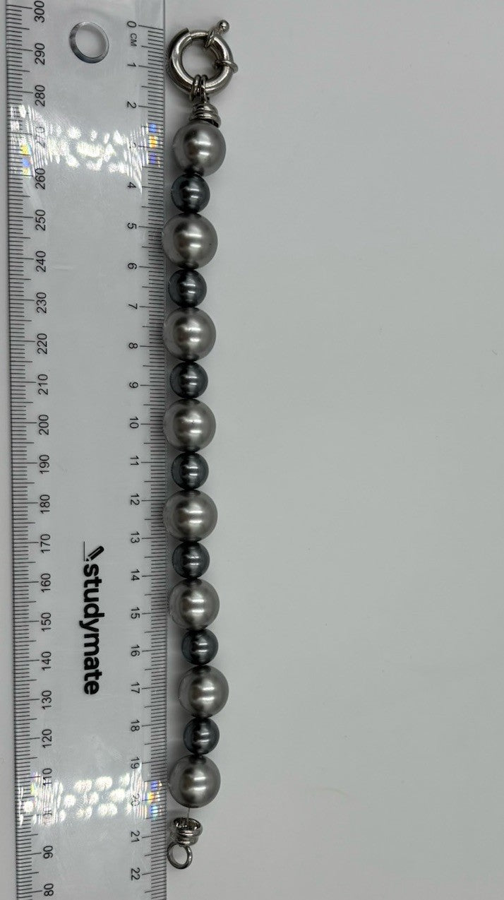 Vintage Silver Grey Faux Pearl Long Necklace Bracelet Set Statement