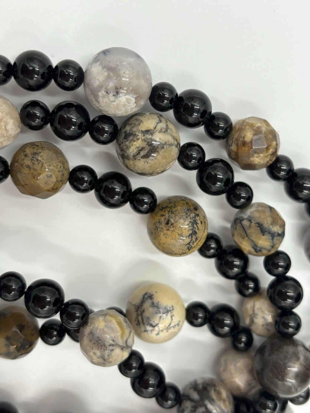 Vintage Picasso Jasper Gemstone Necklace Long Natural Stone With Black Beads