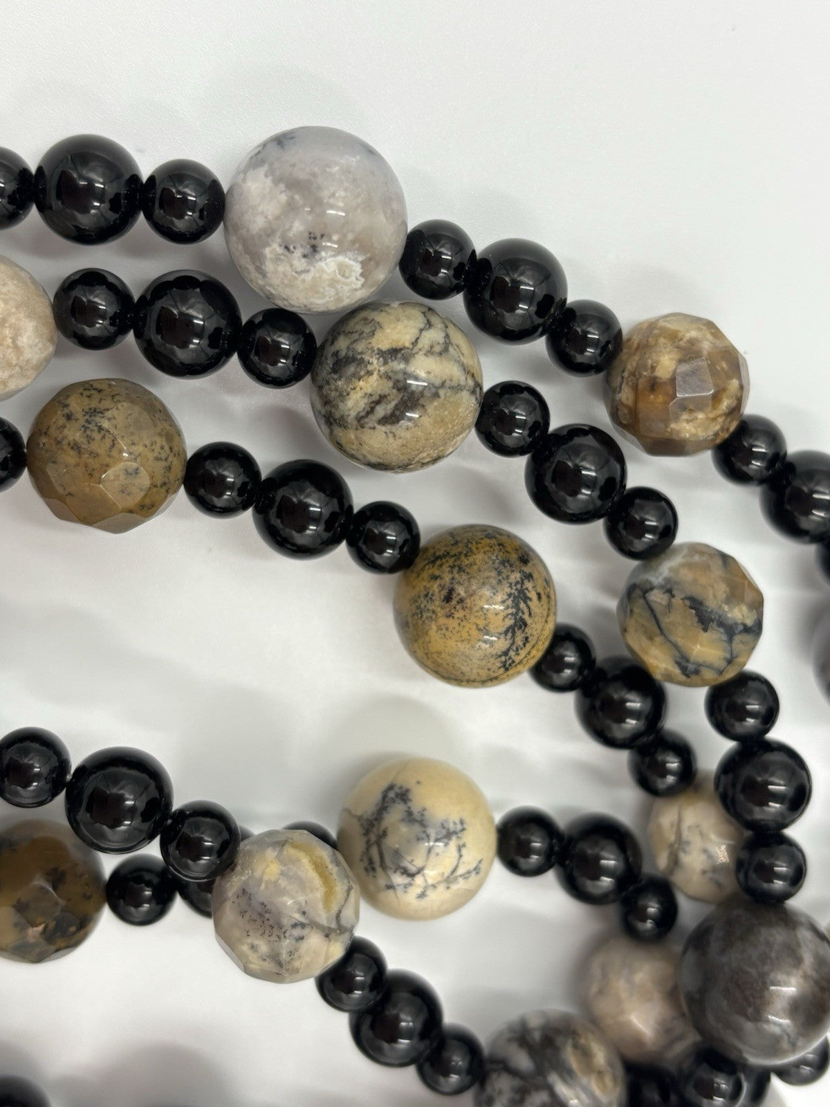 Vintage Picasso Jasper Gemstone Necklace Long Natural Stone With Black Beads