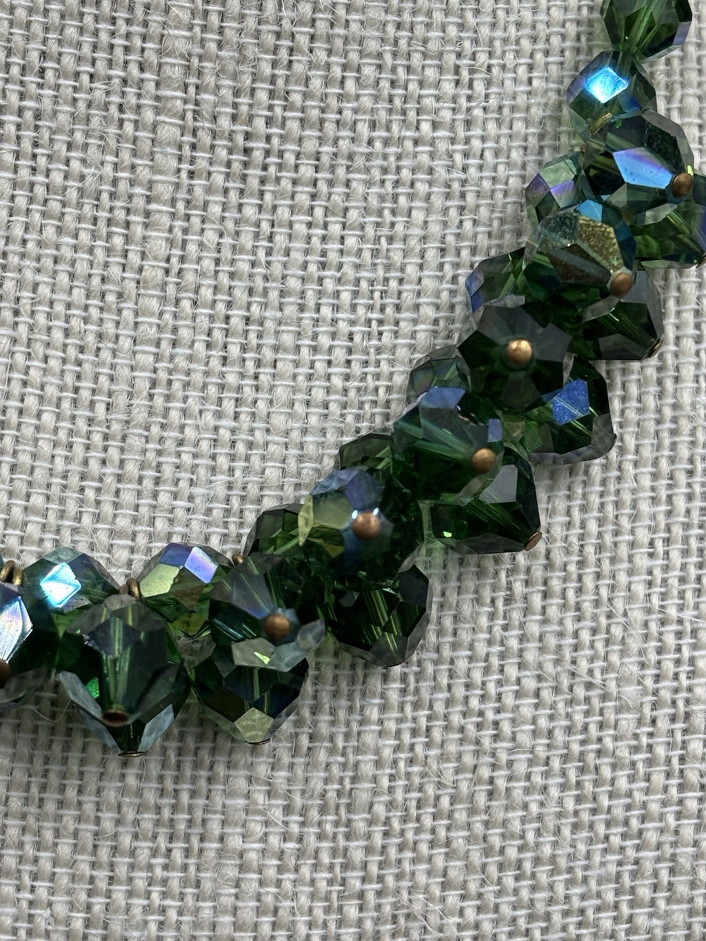 Vintage 1950s Aurora Borealis Green Crystal Bib Necklace & Earrings Set