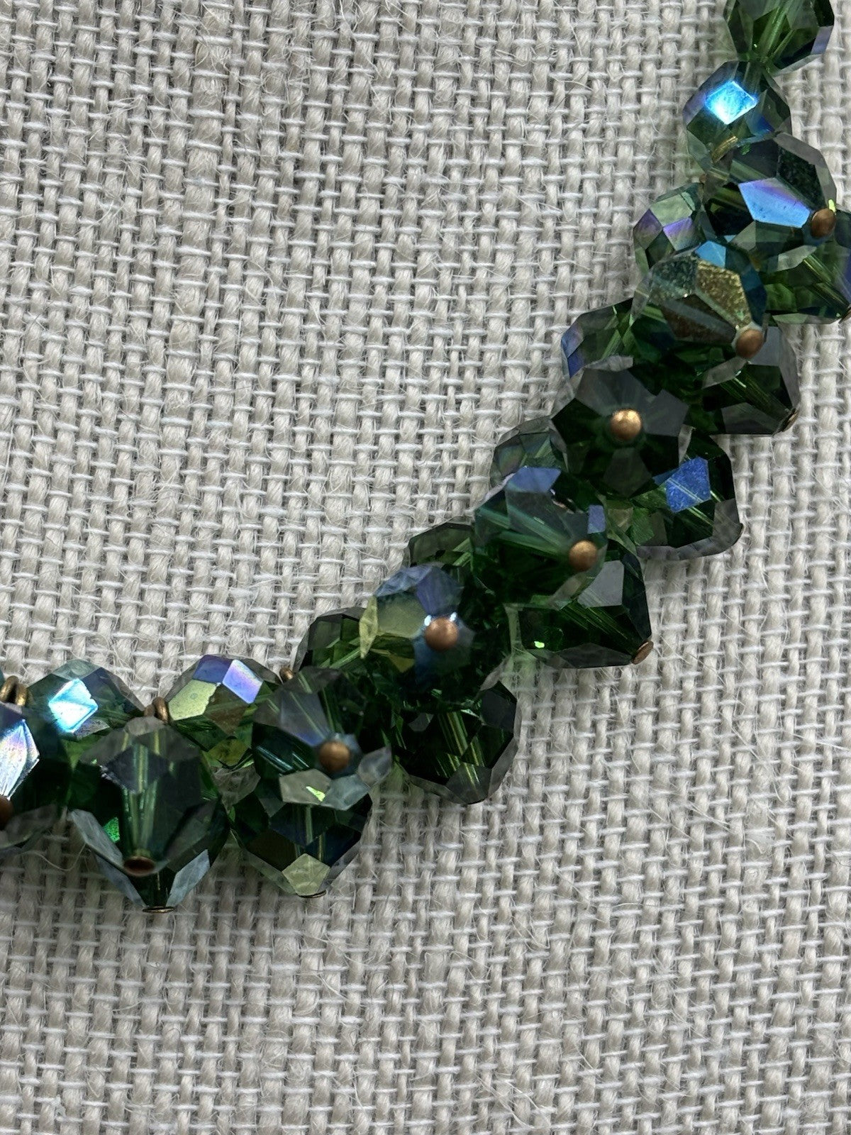 Vintage 1950s Aurora Borealis Green Crystal Bib Necklace & Earrings Set