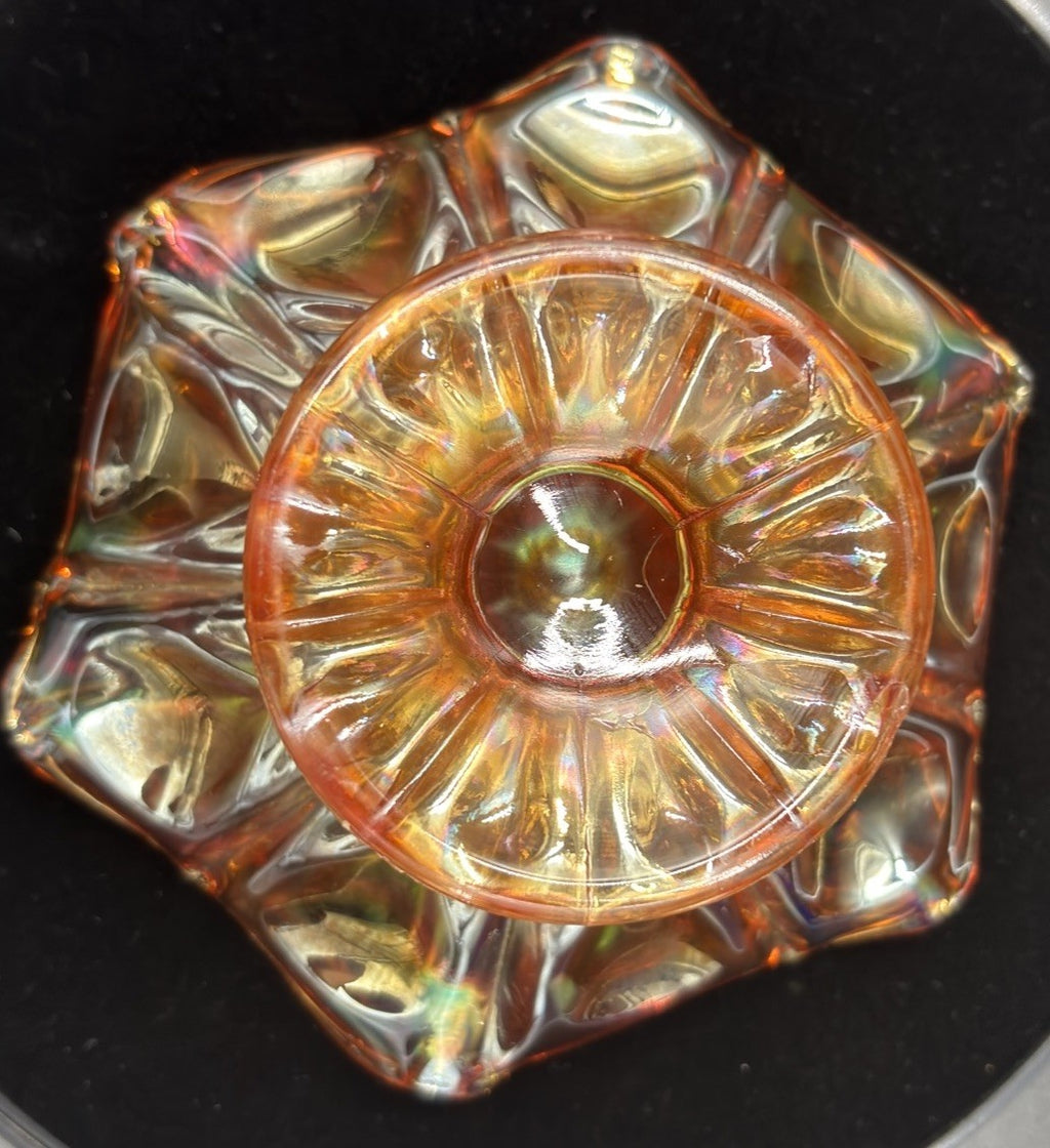 Vintage Carnival Glass Ruffled Footed Bowl Marigold Iridescent Dish