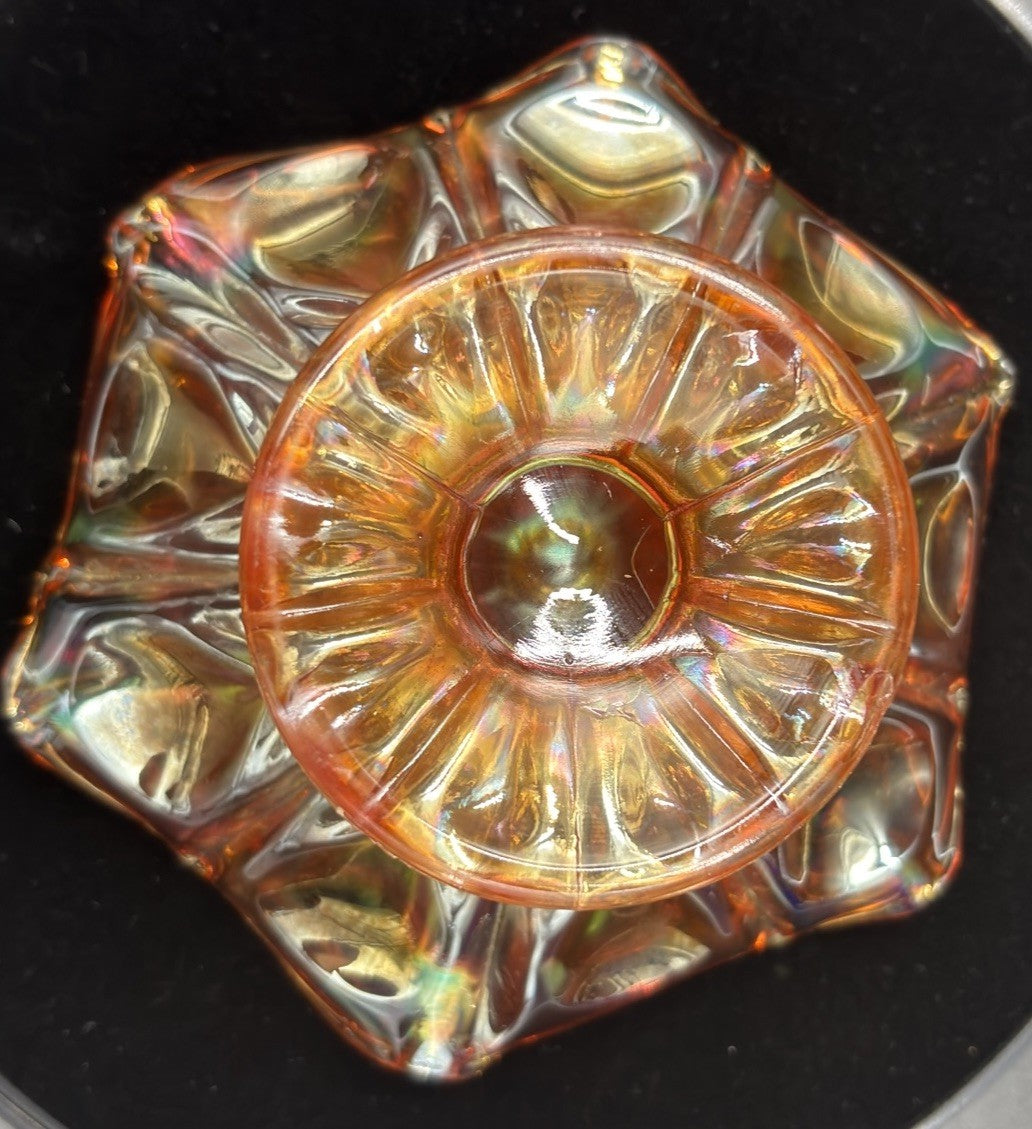 Vintage Carnival Glass Ruffled Footed Bowl Marigold Iridescent Dish