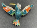 Vtg Enamel Blue Bird  Brooch Bright In Colour Clear Crystal Glass Rhinestones