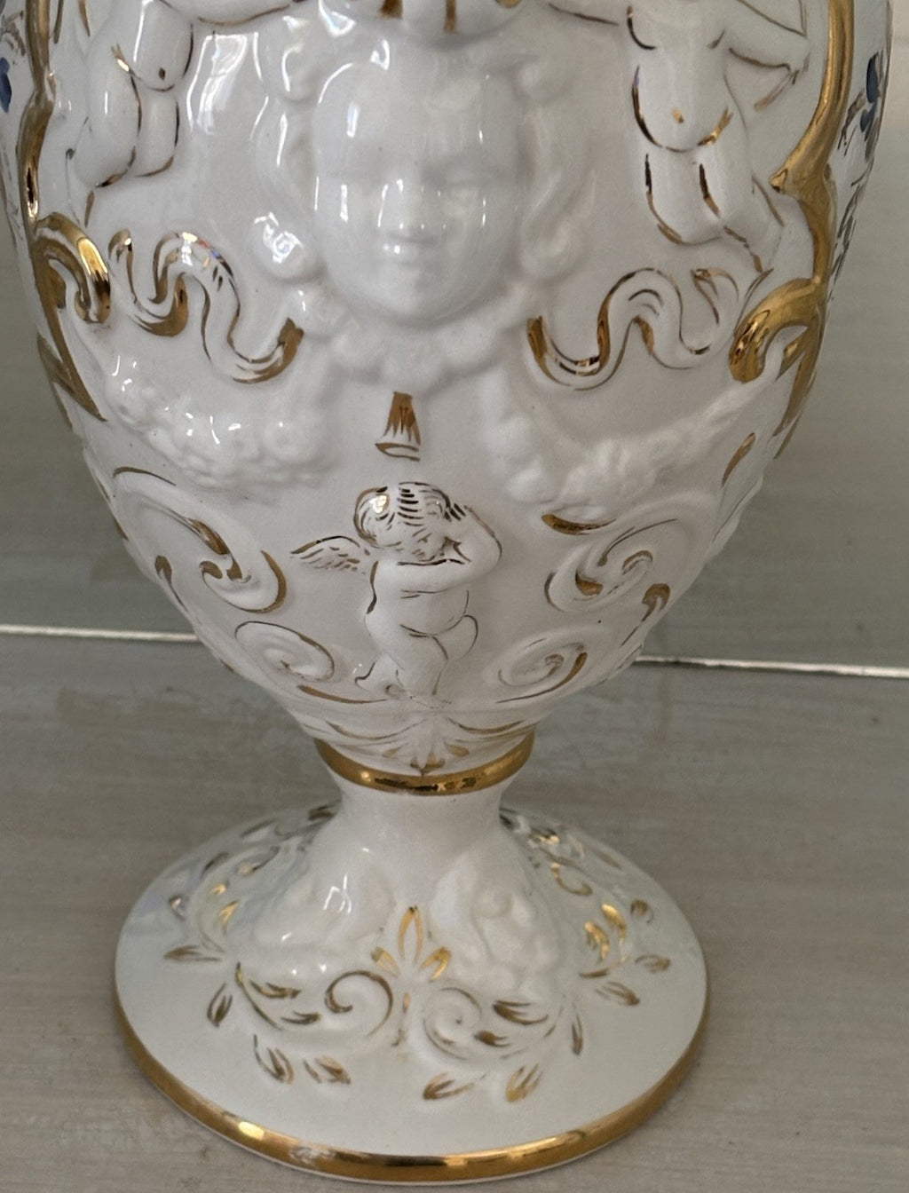 Vintage Capodimonte Italian Porcelain Cherub Ewer Vase Hand Painted Gold Gilt