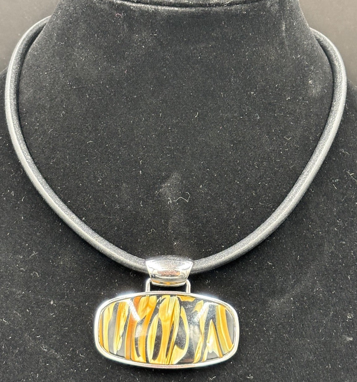 Pazini Italy Art Glass Pendant Necklace Murano Style Flame Swirl