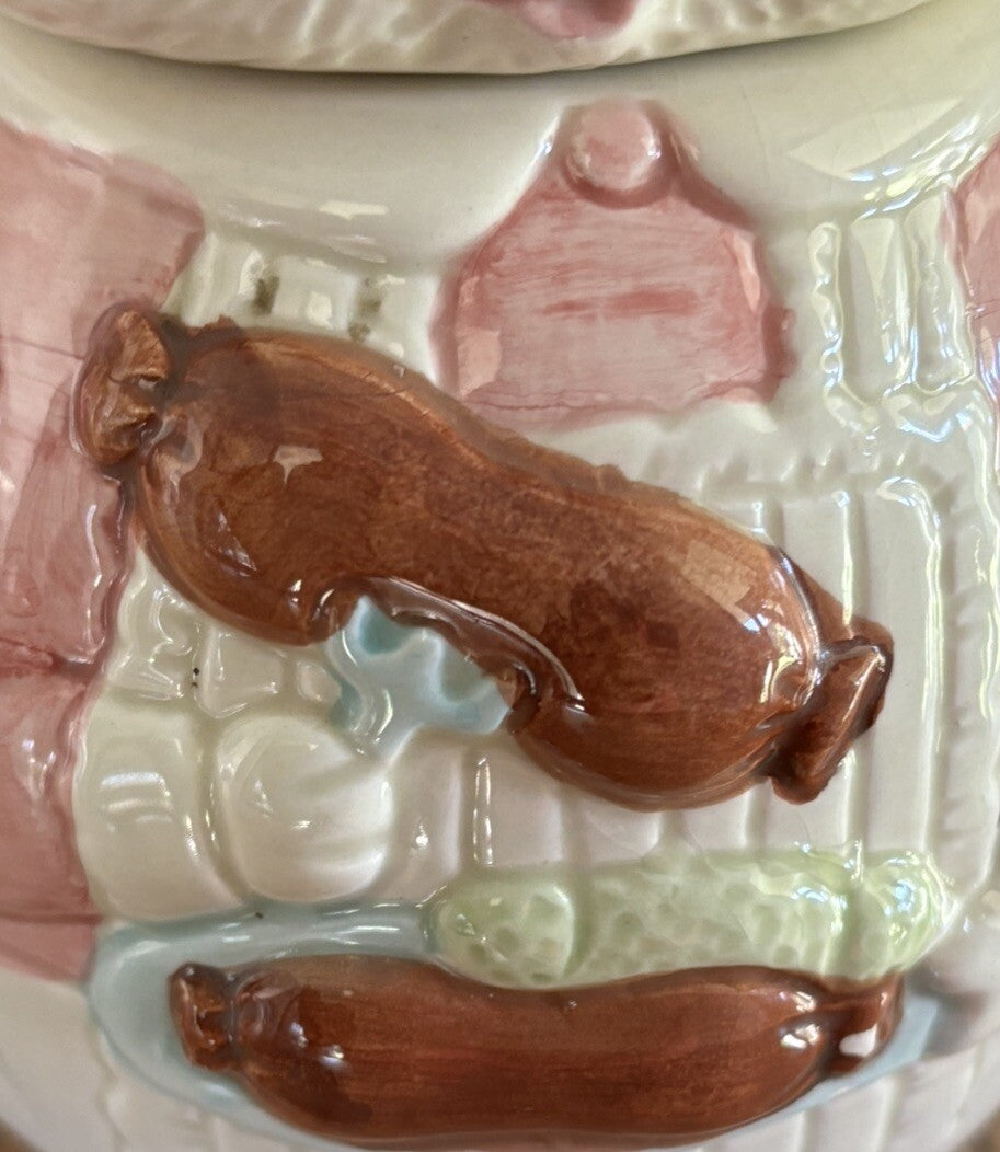 Ron Gordon Kitschy Vintage Ceramic Cat Eating Sausage Teapot 6”