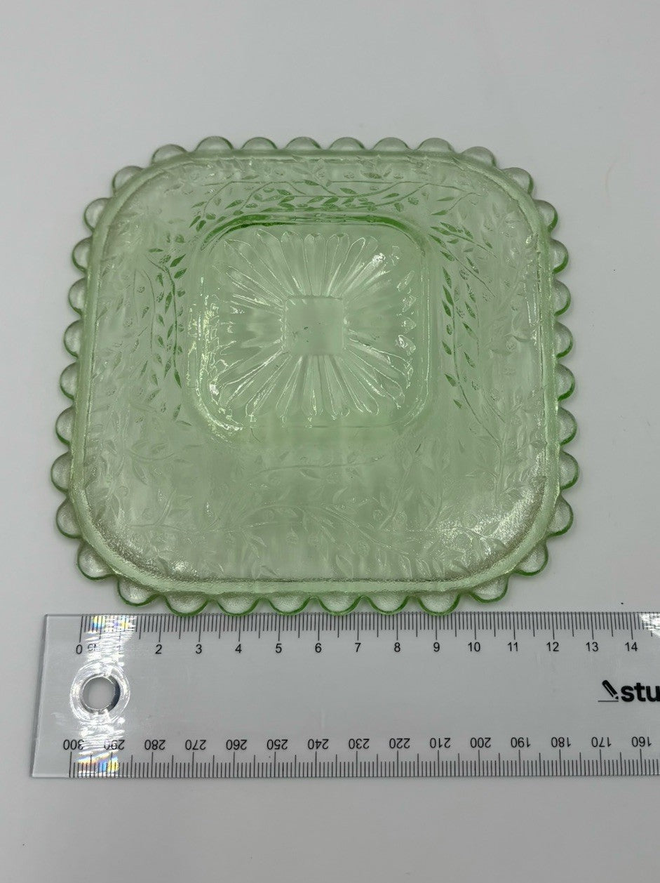 Vintage Uranium Glass Bowl UV Glow Dessert Plates Amber Depression Set