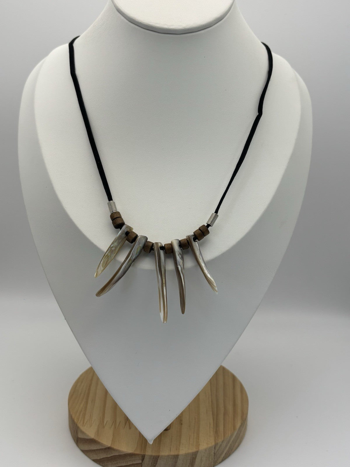 Tribal Shell Spike Necklace Earrings Set Boho Surfer Black Cord Natural Jewelry