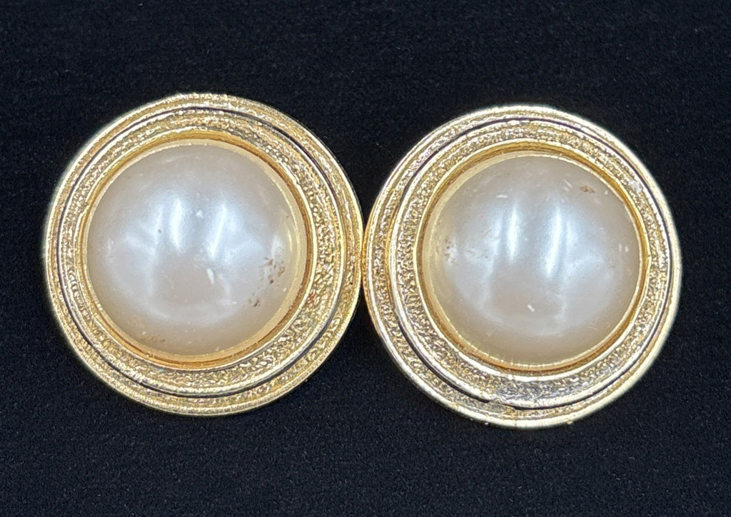 Vintage Orena Paris Glamorous French clip-on Earrings - Faux Pearl Gold Tone