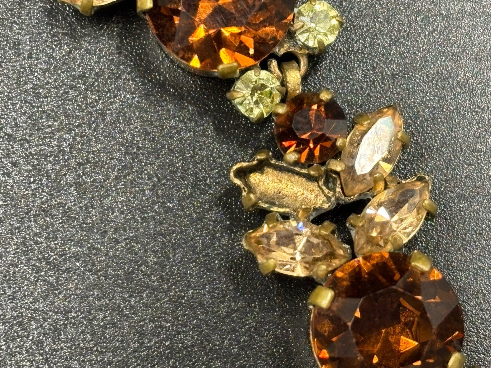 Rare Signed Austria Crystal Choker Necklace Amber Champagne Green Vintage