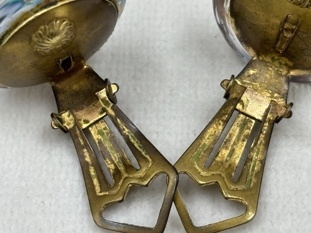 Vintage Murano Glass Clip On Earrings Blown Art Glass