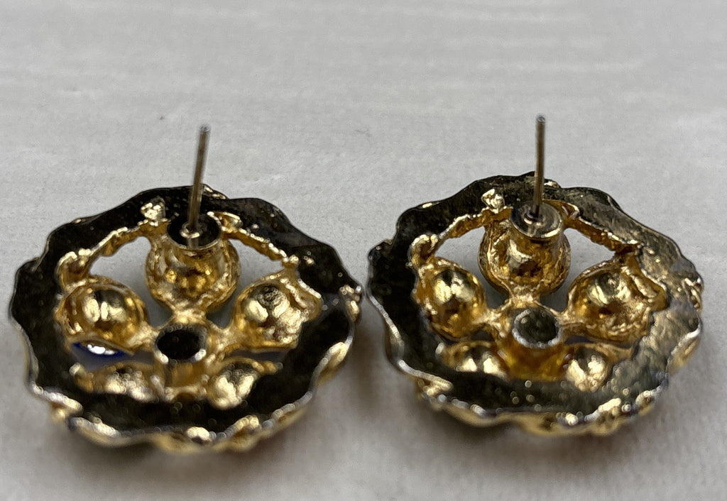 Vintage Mogul Style Pierced Earrings Gold Tone Colourful Glass Rhinestone