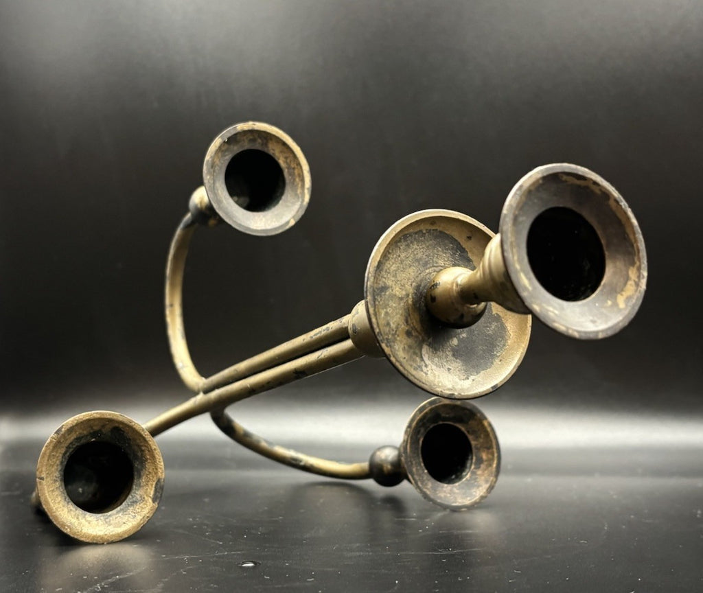 Vintage Brass 4 Arm Candelabra Removable Cups Patina Candle Holder