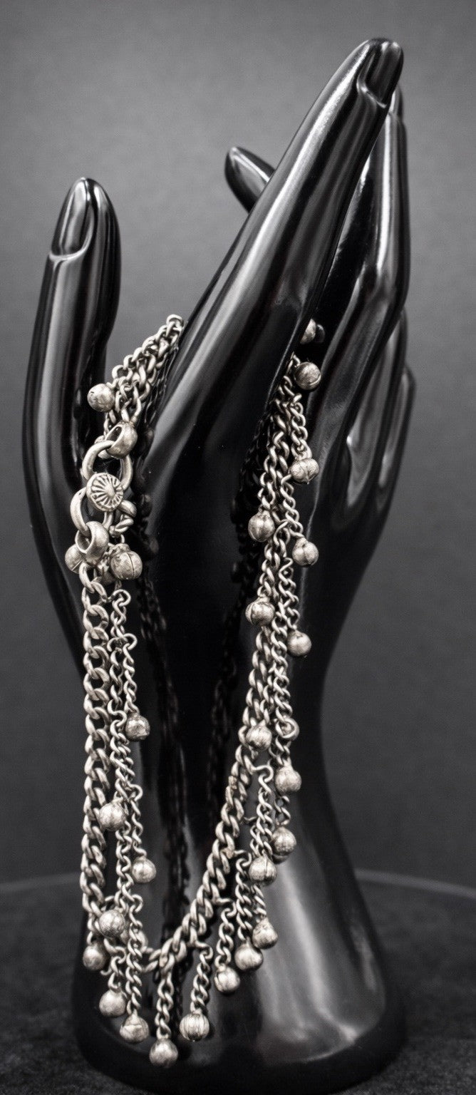 Vintage Sterling Silver Chain Anklet Choker Bells Charm Boho Tribal Jewelry