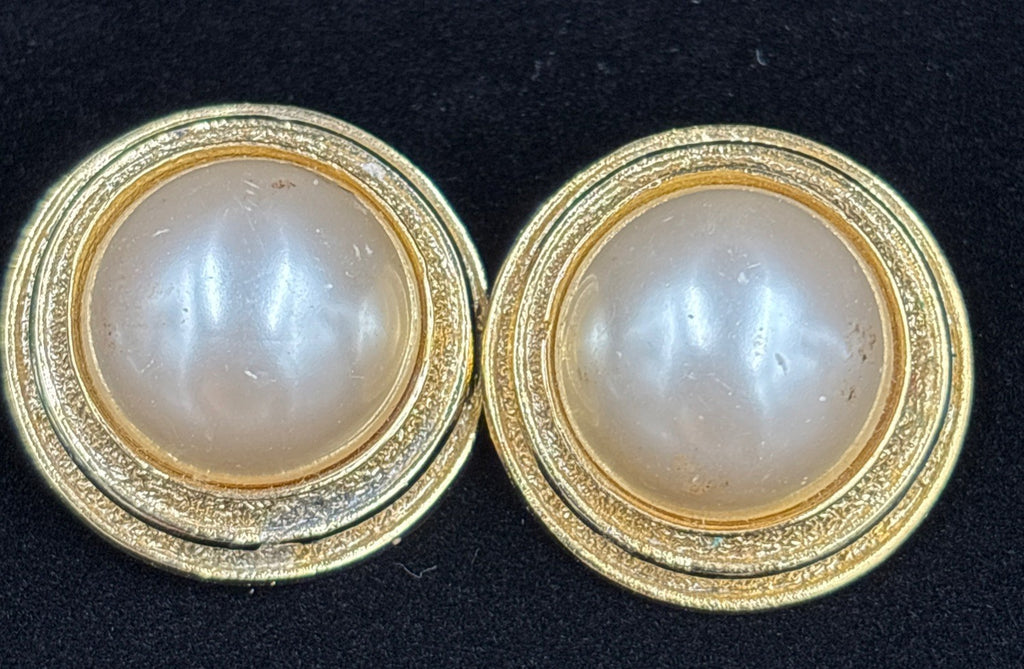 Vintage Orena Paris Glamorous French clip-on Earrings - Faux Pearl Gold Tone