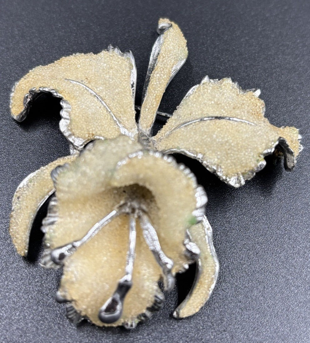 Vtg 1950's Elizabeth Reimer Arcansas Orchid Flower Brooch & Earring Clip On Set