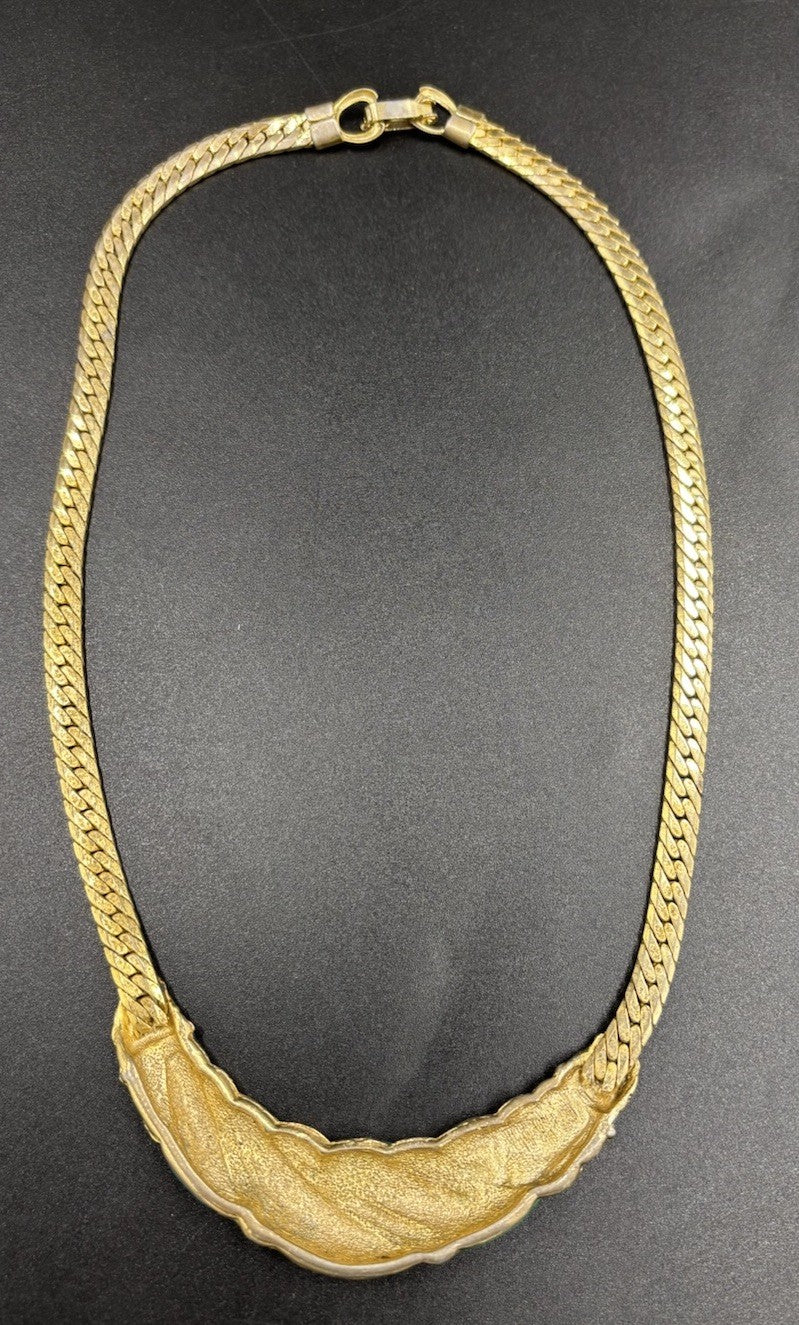 Vintage 1980s Statement Necklace Gold Tone Green Blue Amber Chunky Retro