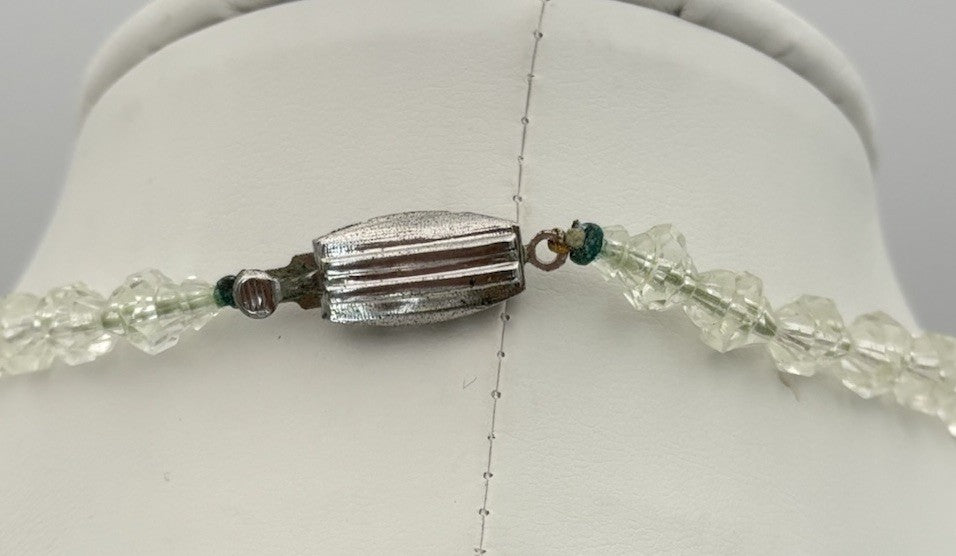 Vintage Crystal Bead Necklace Clear Faceted Glass GSILVER Clasp Mid-Century