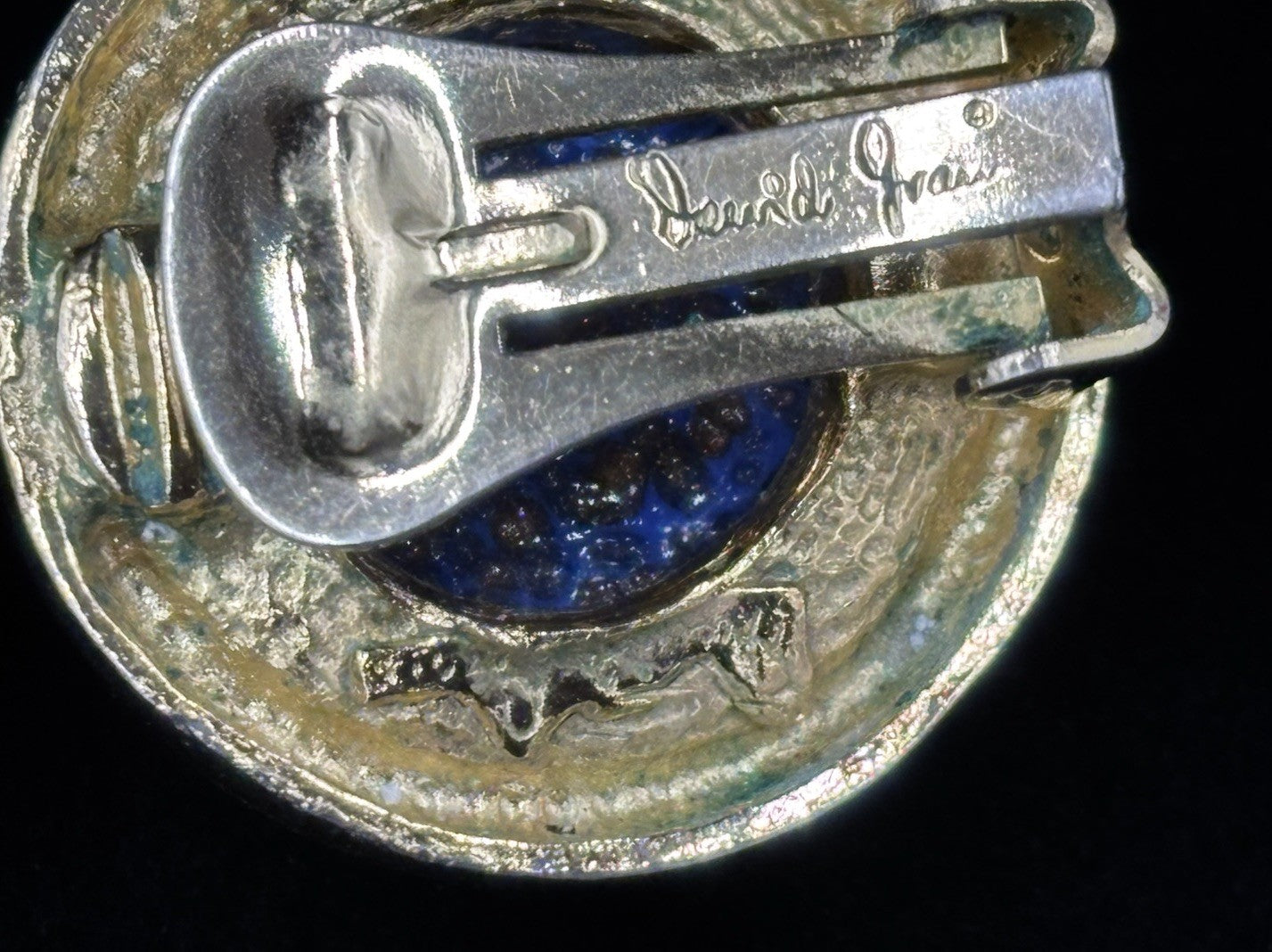 Elegant Vintage DAVID GRAU PARIS Clip-on Earrings - Blue & Gold