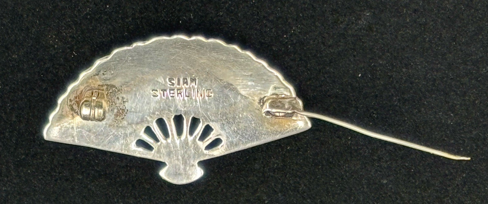 Vintage Siam Sterling Silver Fan Brooch Thai Dancer Motif 1940s -1950s