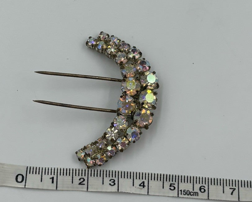 Vintage Aurora Borealis Rhinestone Hair Comb Silver Tone Mid Century