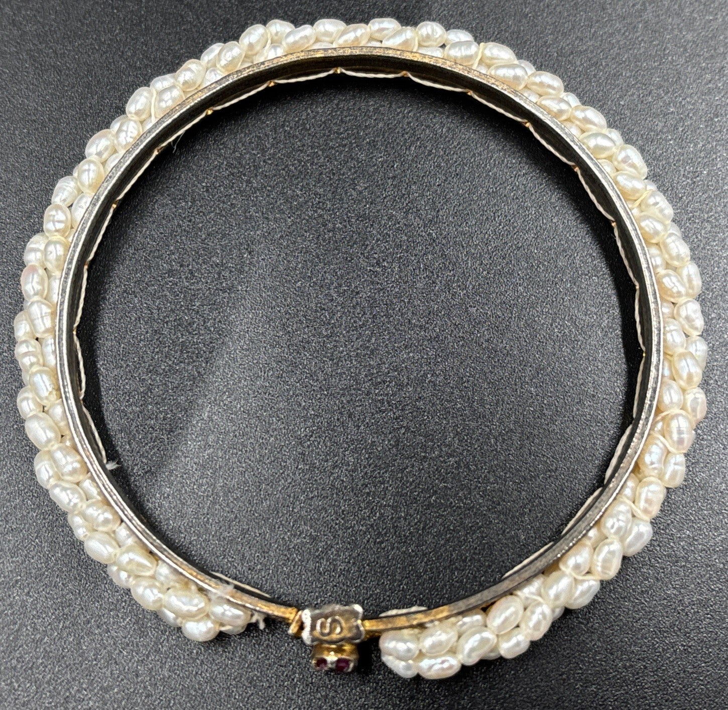 Vintage Genuine Ruby Bangle Bracelet Estate Jewelry Wrapped Genuine Rice Pearls