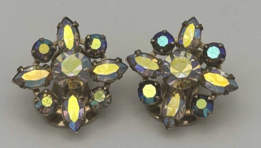 Albert Weiss AB Cluster Earrings Vintage Mid Century Rhinestone Designer Jewelry
