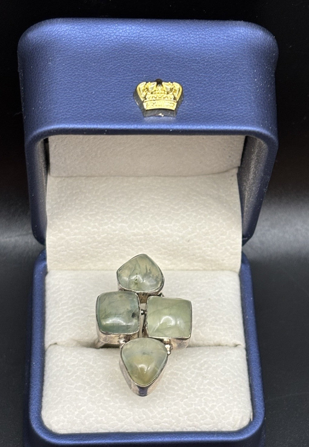 Vintage 925 Sterling Silver Prehnite Artisan Statement Ring
