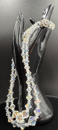 Vtg Double Strand Sparkling Aurora Borealis AB Glass Crystal Necklace & Earrings