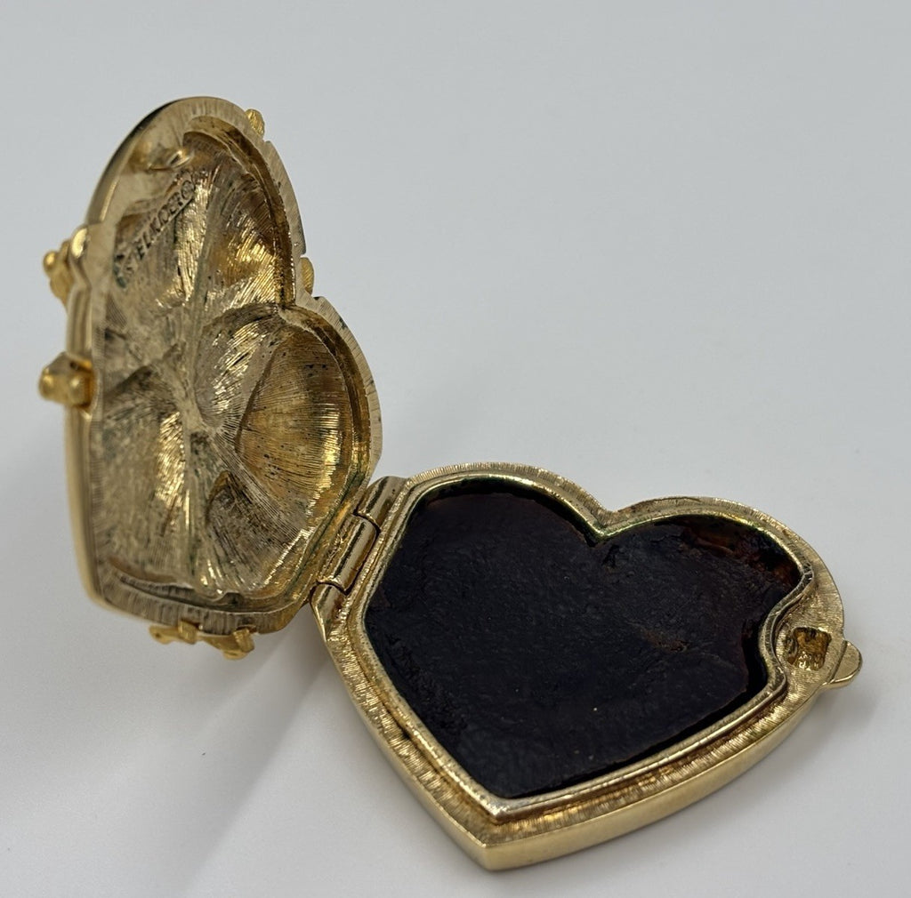 Vintage Estée Lauder Heart Solid Perfume Compact Gold Tone Signed