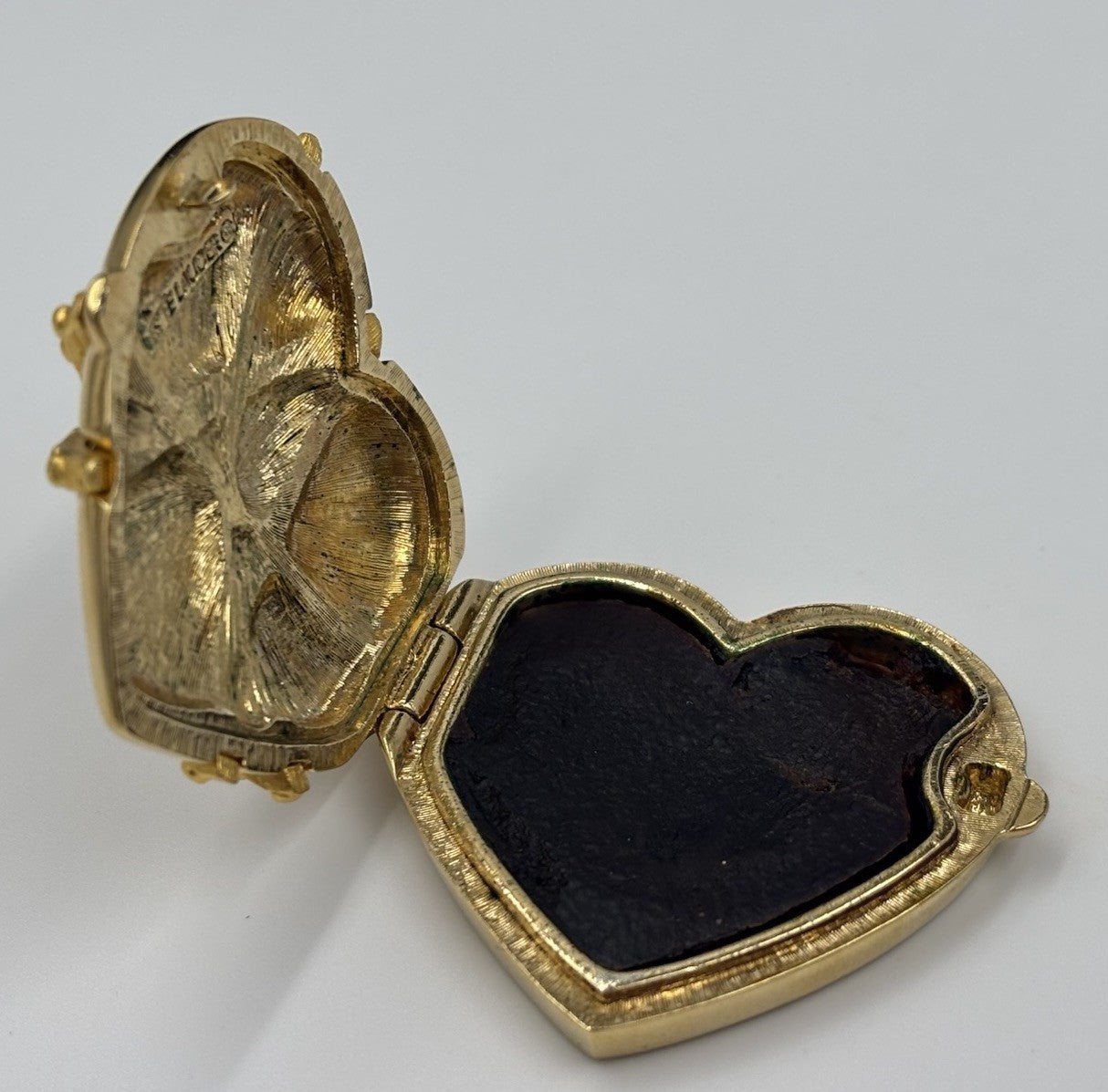 Vintage Estée Lauder Heart Solid Perfume Compact Gold Tone Signed