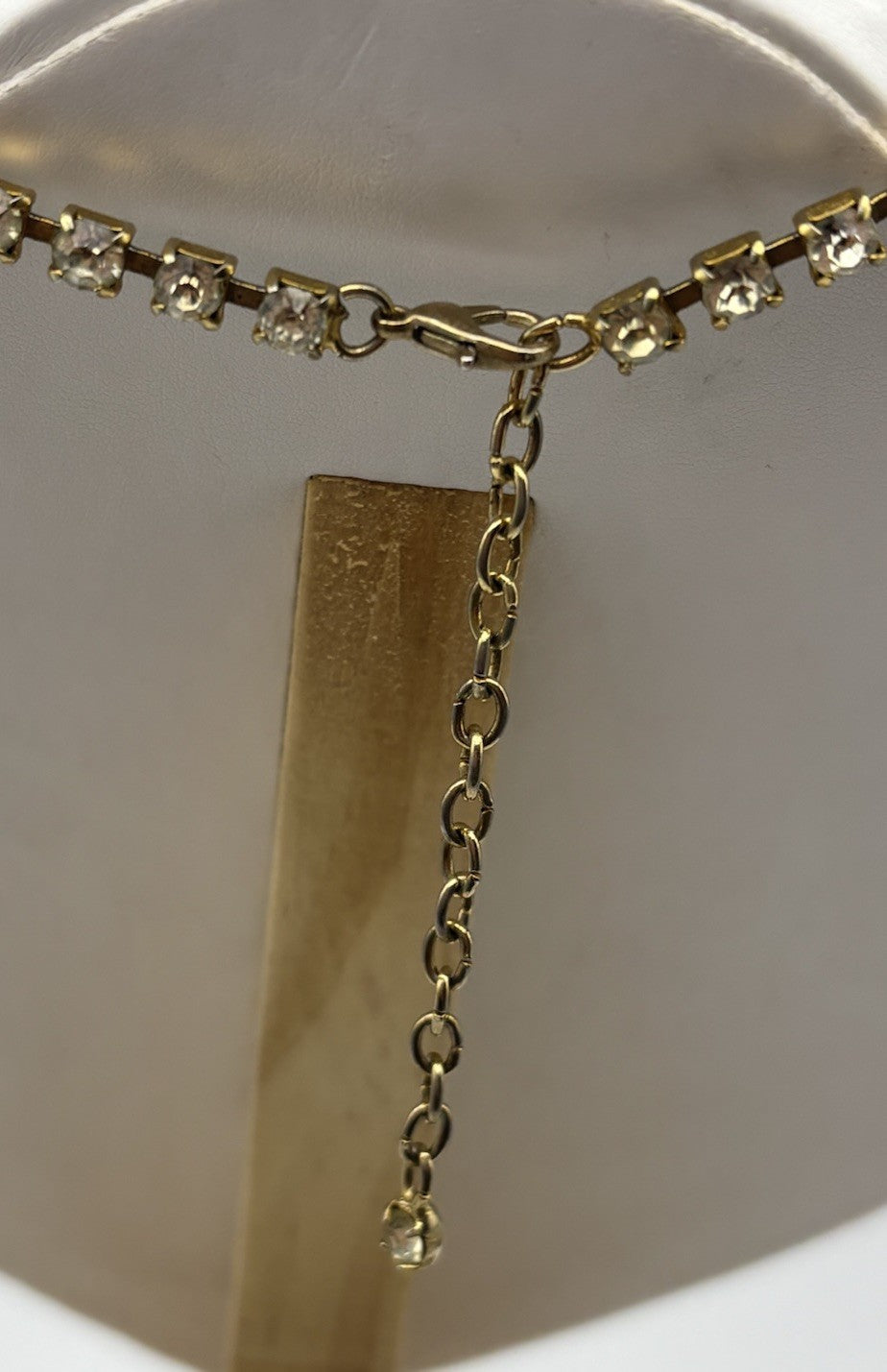 Vintage 1950s Aurora Borealis Rhinestone Choker Necklace Gold Tone Crystal Drops