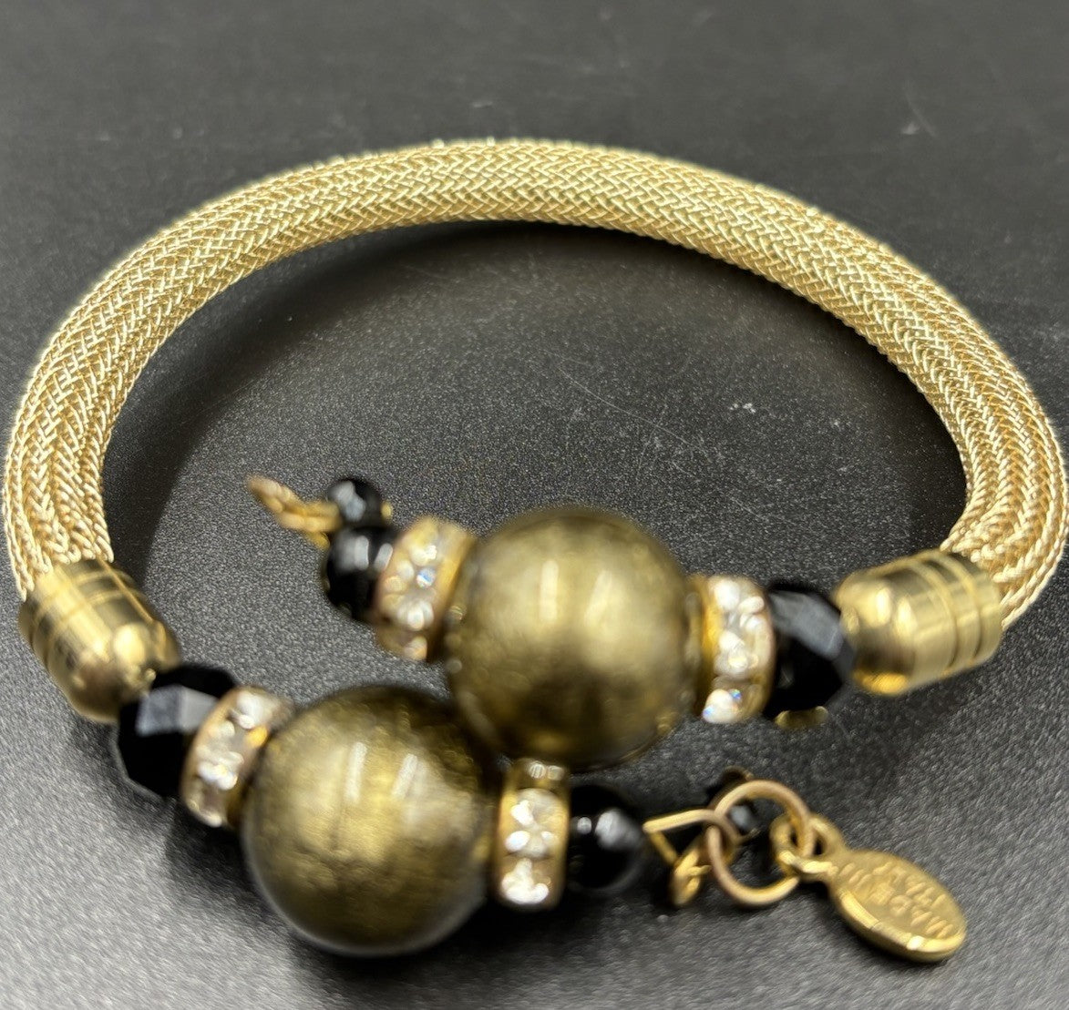 Vintage Murano Glass Bracelet – Gold Tone with Crystal Accents