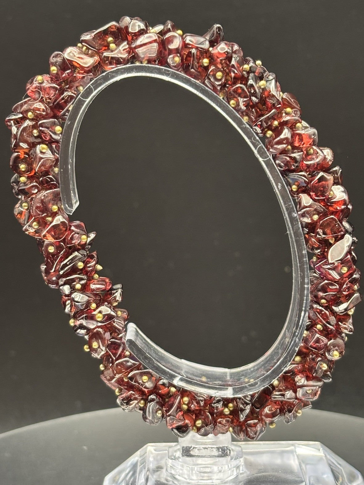 Natural Garnet Chip Stretch Bracelet Deep Red Gemstone Cluster Vintage