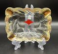 Mid Century Glass Ashtray Gold Tone Corners Red Diamond Trinket Dish