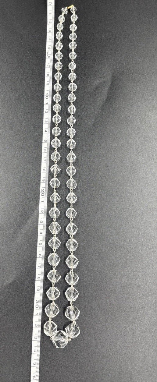 Vintage Czech Crystal Necklace Sterling Silver Octagon Faceted Cut Beads