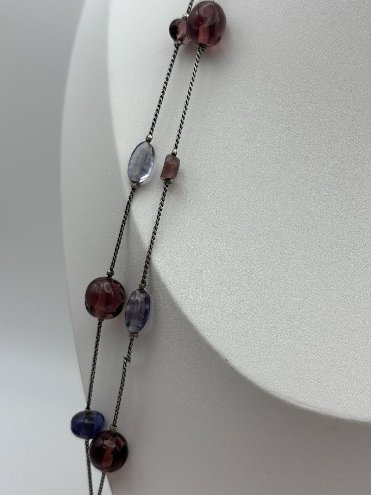 Vintage Sterling Silver Glass Bead Necklace Italy Murano Czech Style