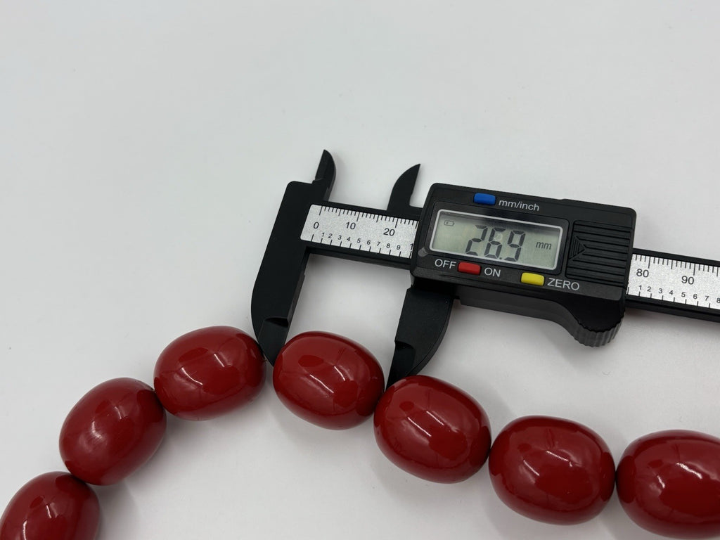 Vintage 1930s Genuine Cherry Red Bakelite Art Deco Bead Necklace