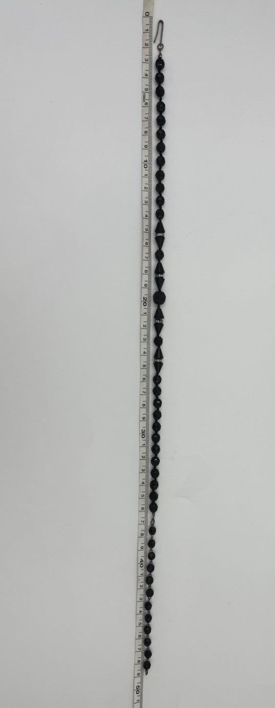 Vintage Austrian Black Faceted Glass Bead Necklace Rhinestone 49cm Elegant